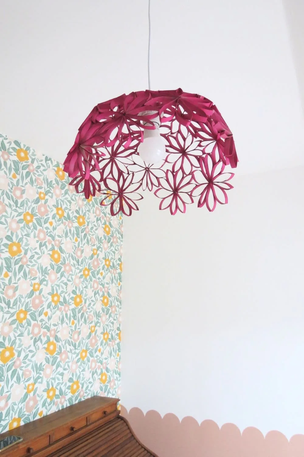 recycled lampshade with toilet paper rolls