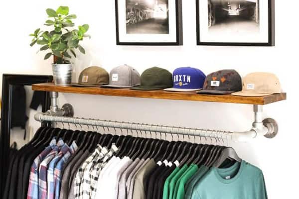 Wall Mounted Clothing Rack with Top Shelf