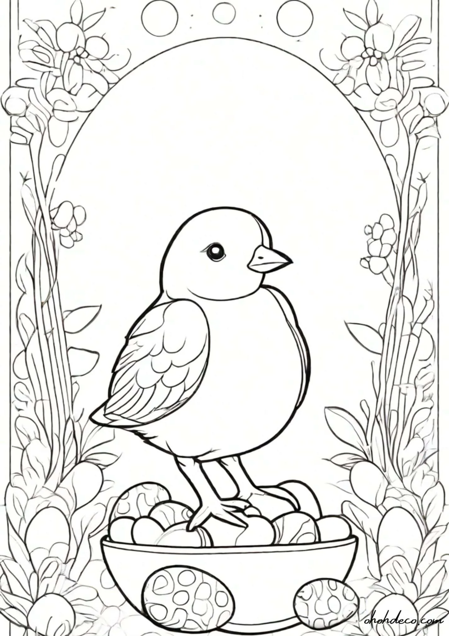 bird and easter eggs coloring page