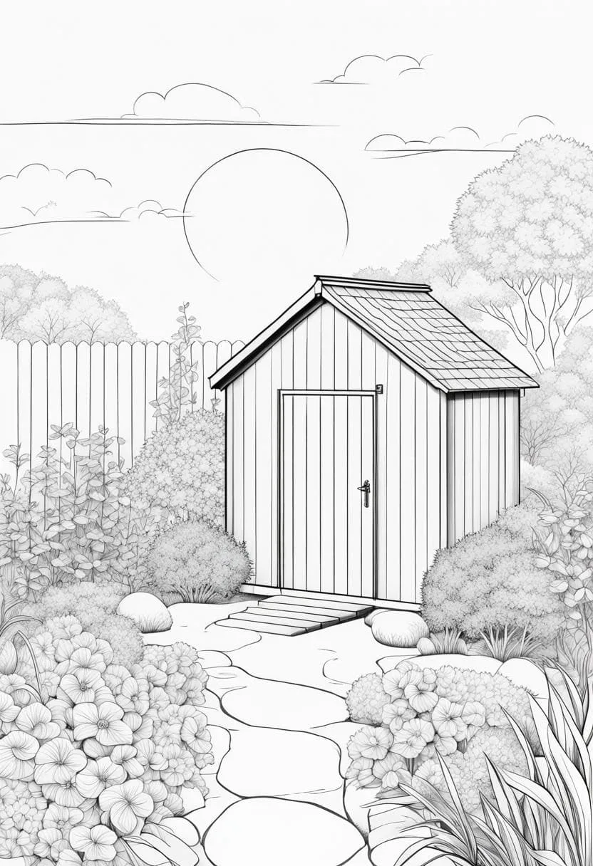 coloring garden shed