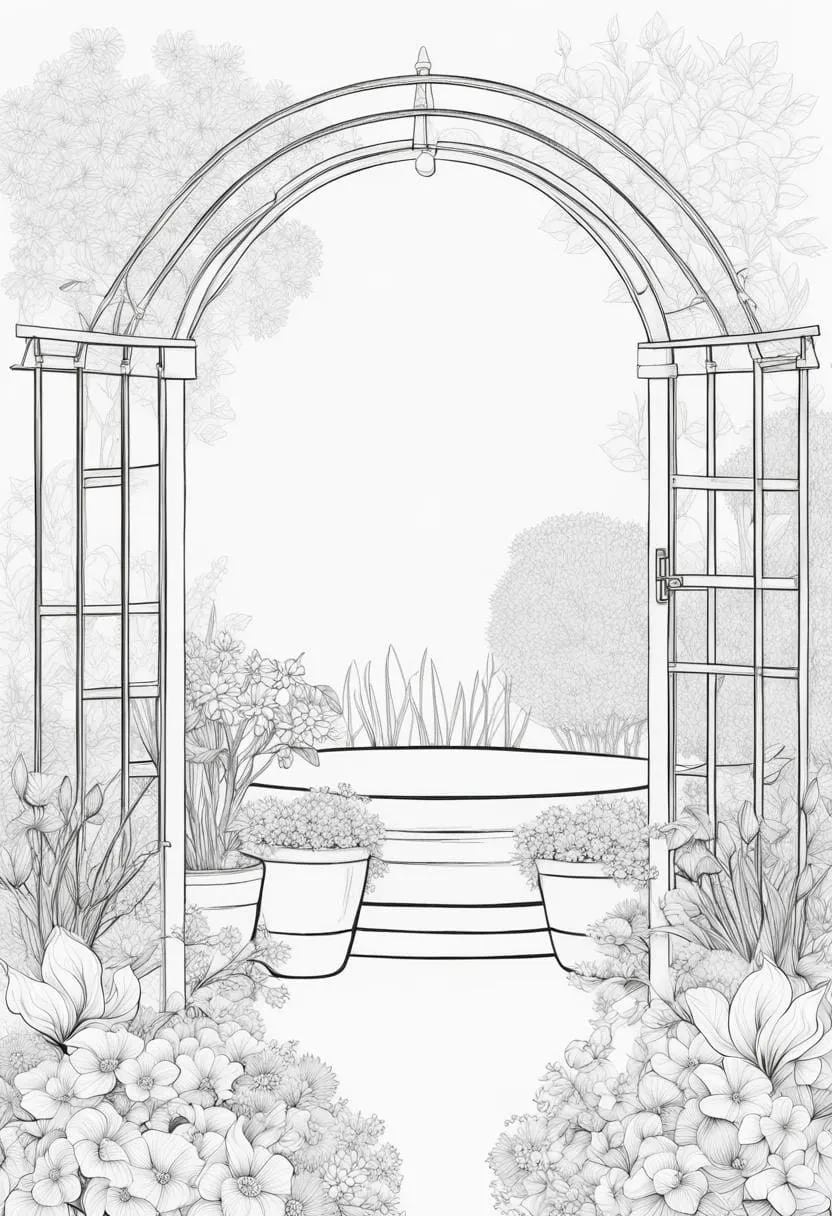 coloring page arch garden