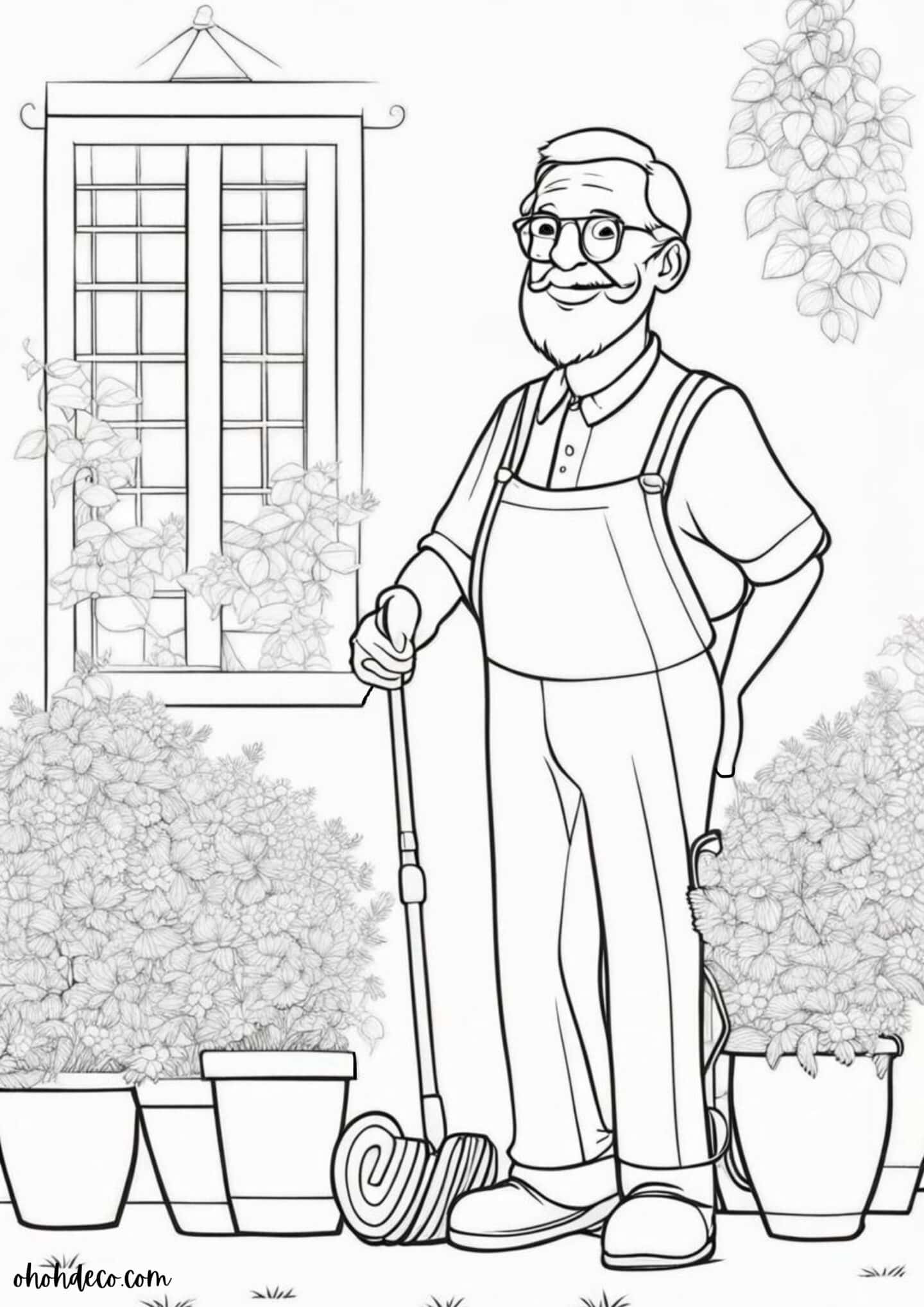 coloring page grandpa garden