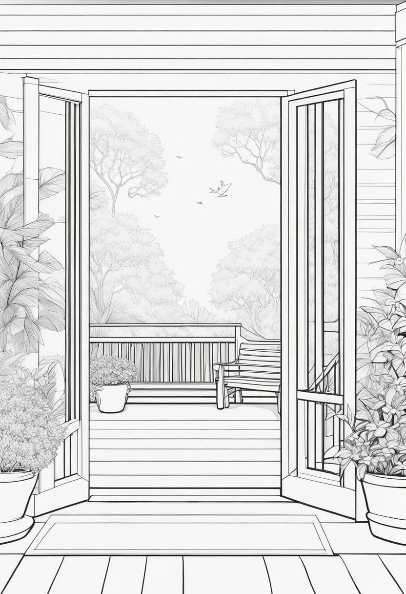 coloring page window garden
