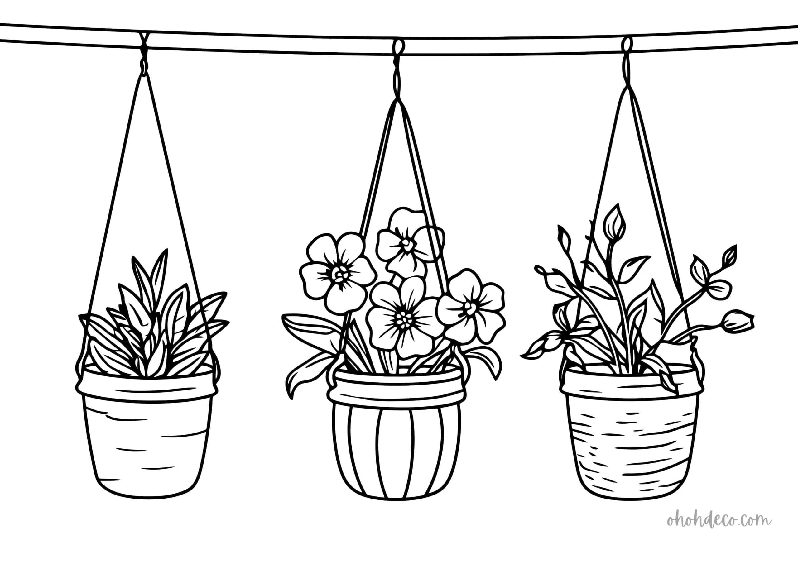 hanging flower pot coloring sheet