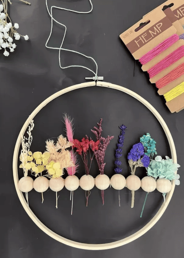 make a floral wreath with hoop