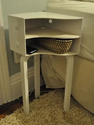 bedside table made with magazine holders