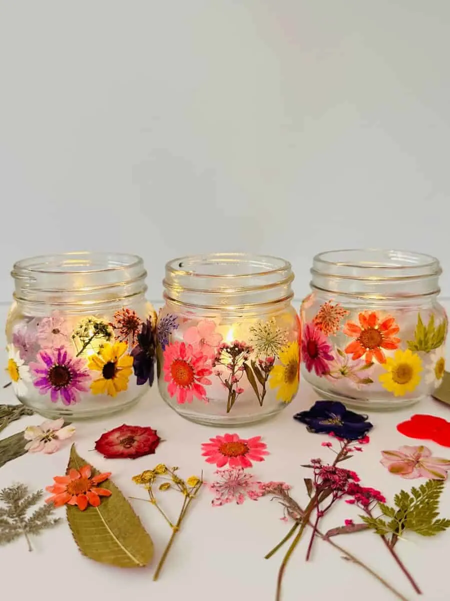 pressed flower glass jar