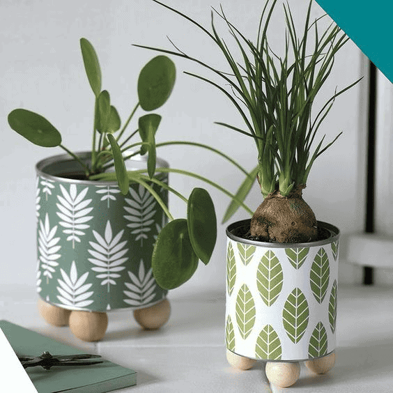 bead and tin can planter