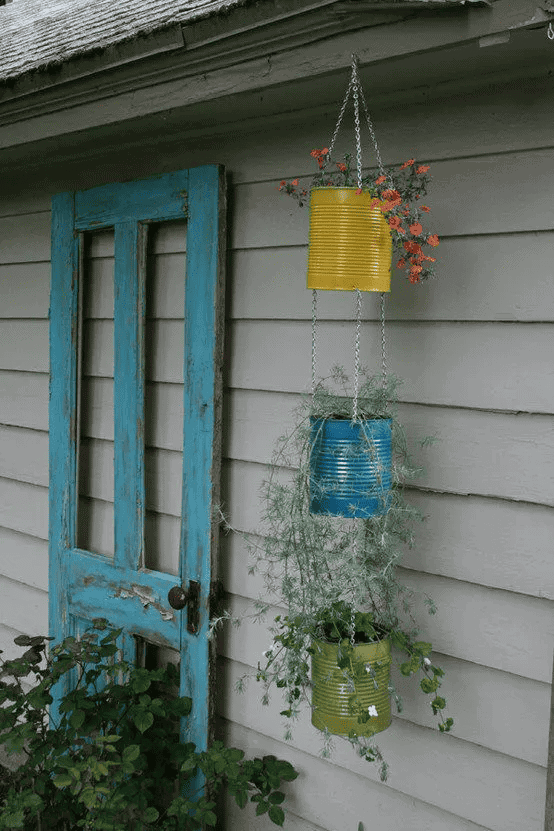 diy hanging tin planters