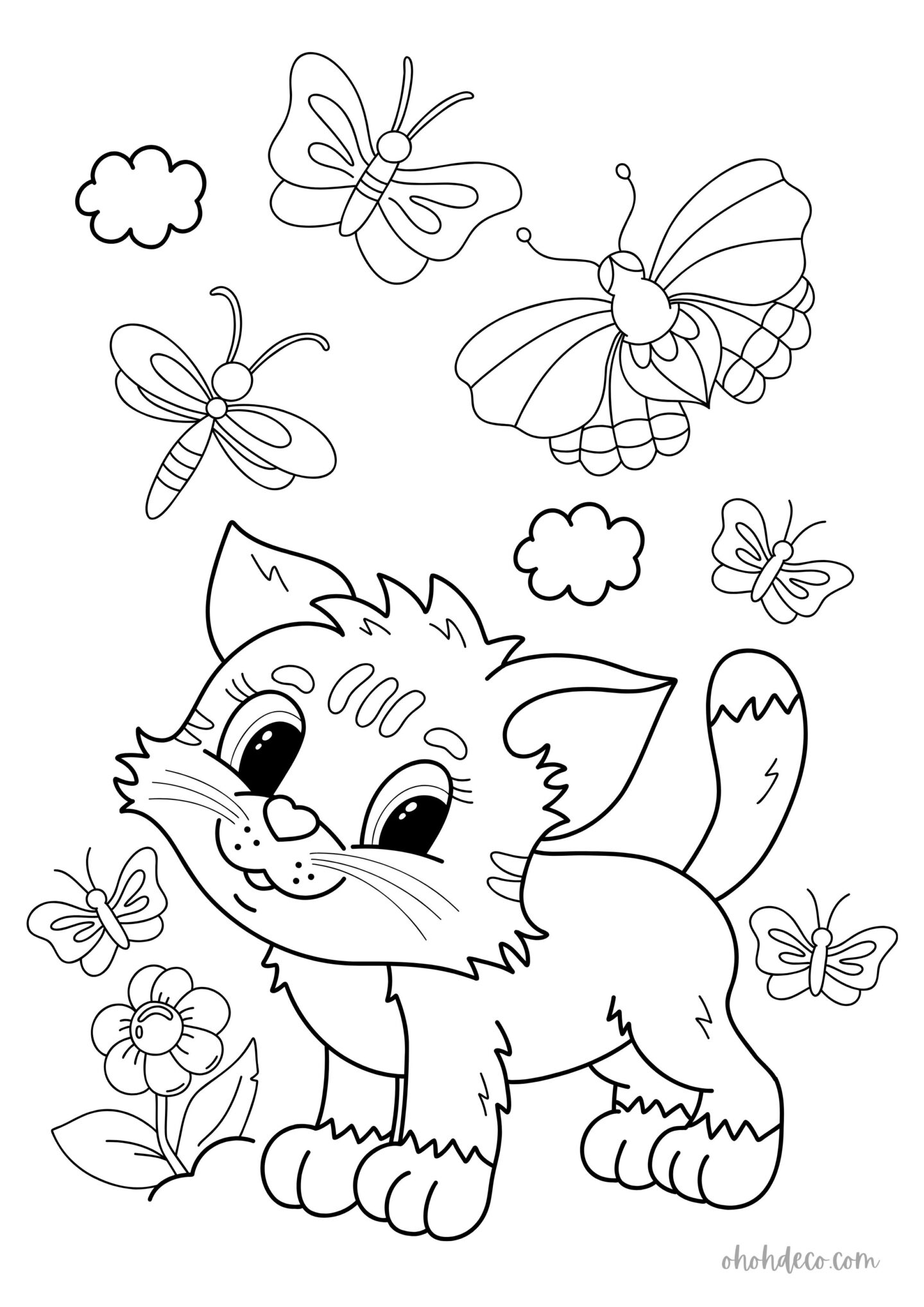 cat butterfly coloring page
