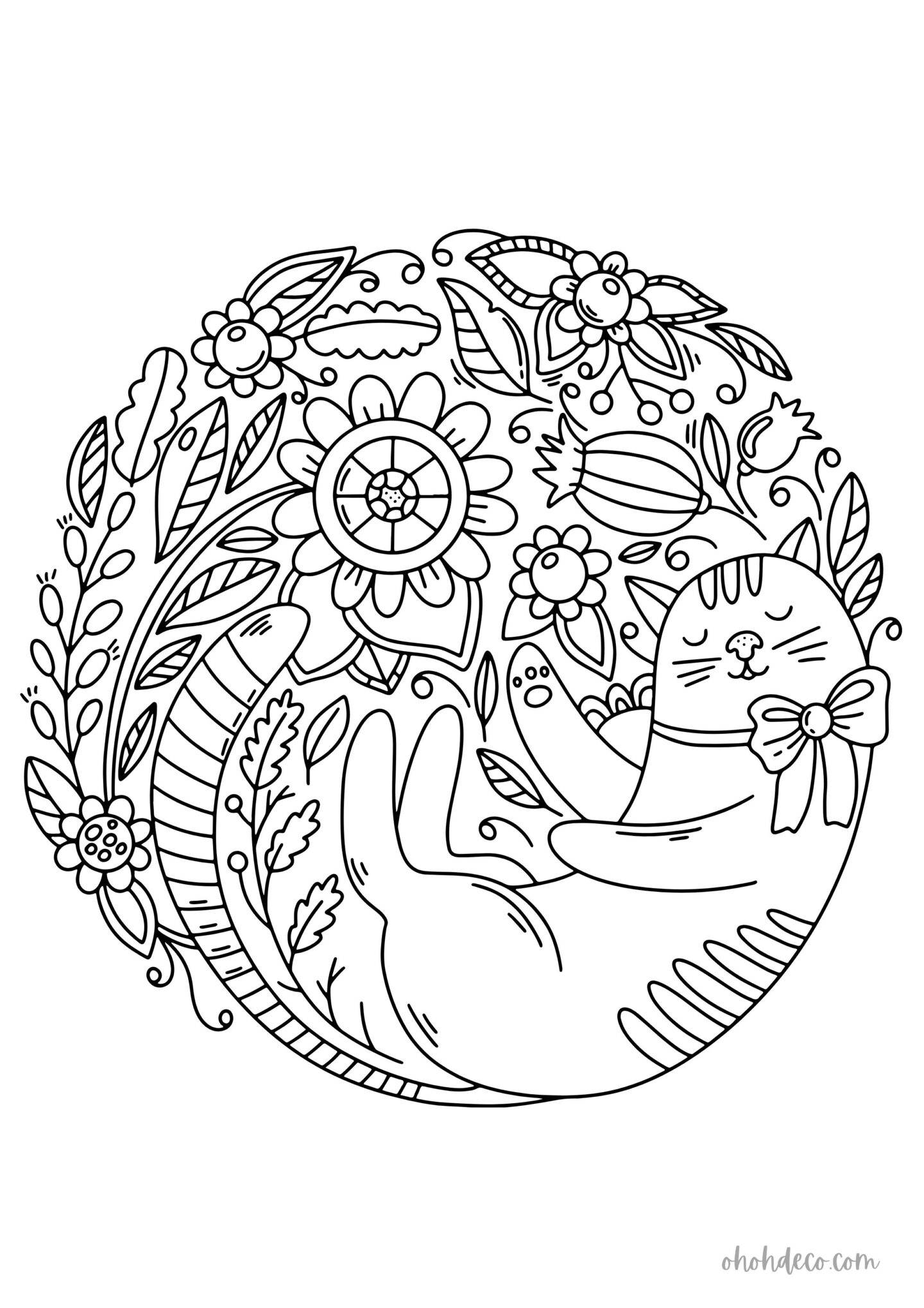 cat flower coloring pages