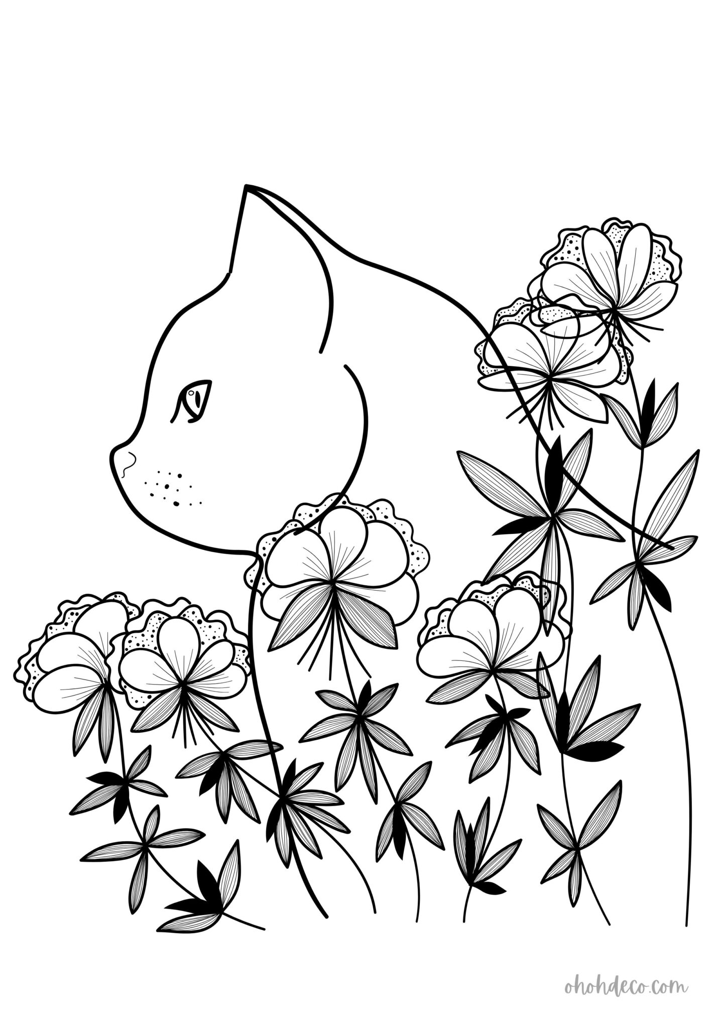 flower and cat drawing