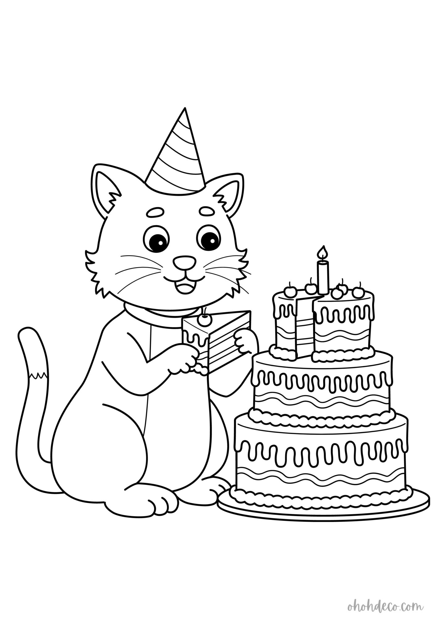 birthday cat coloring page