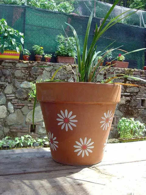 stenciled flower pot