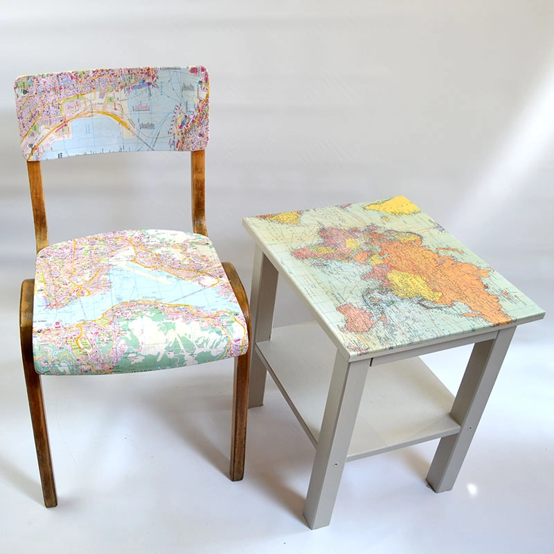 side table covered with map