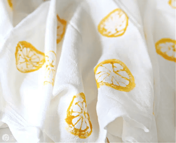 lemon stamped tea towel