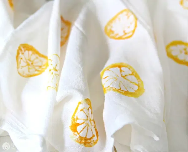 lemon stamped tea towel