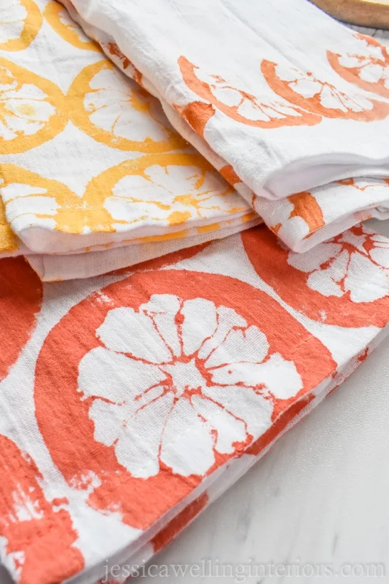 diy citrus stamped tea towel