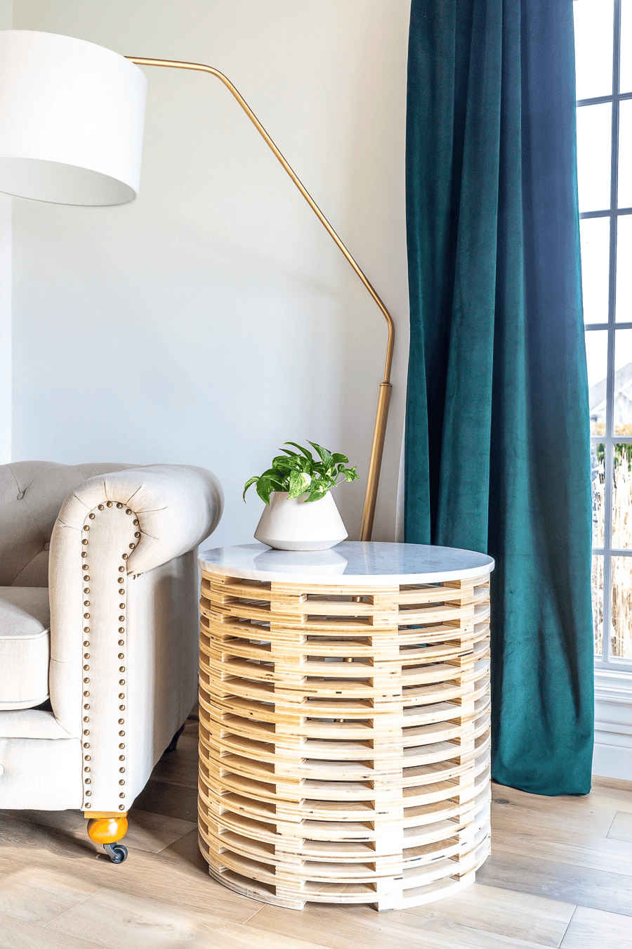 wood stacked side table