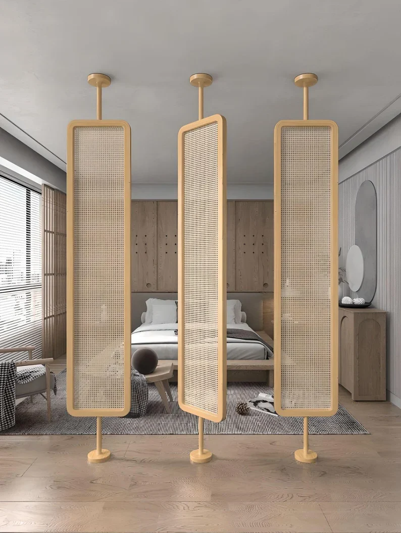 wood and rattan room divider