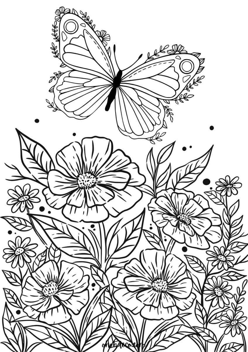 butterfly flower coloring page 12 - Butterfly Flower Coloring Page 12 848x1200 