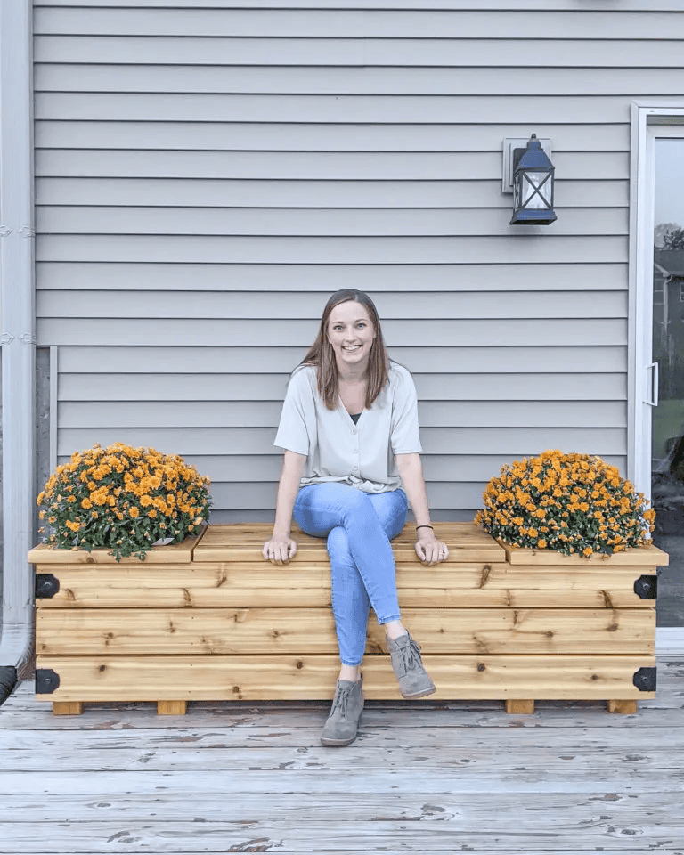 outdoor bench with planters diy