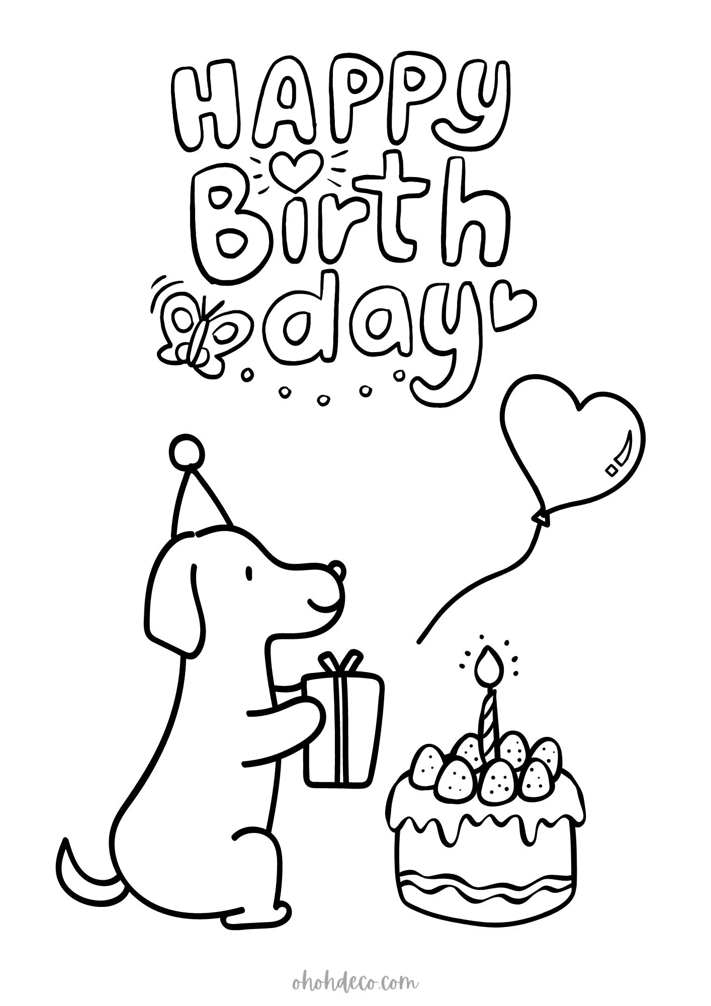 birthday dog coloring page