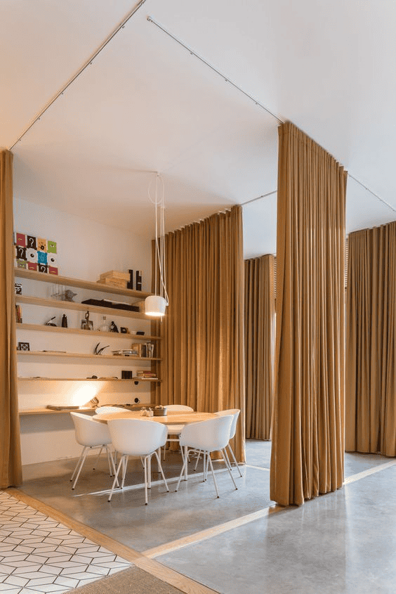 space divider with curtains