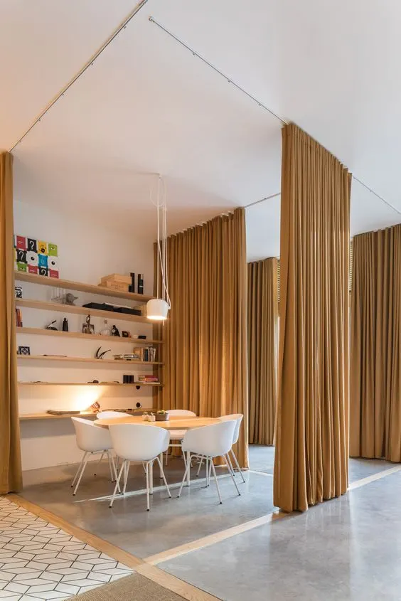 space divider with curtains
