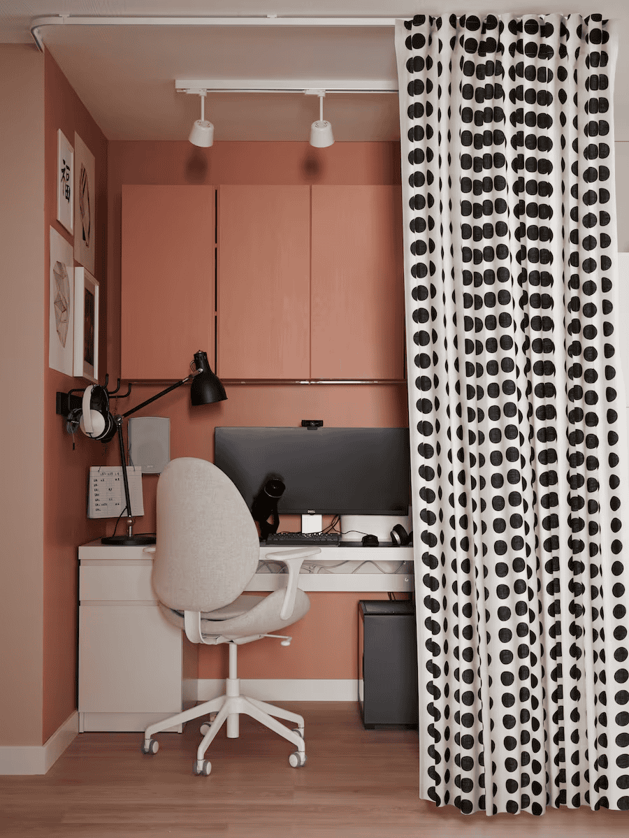 home office corner with curtain