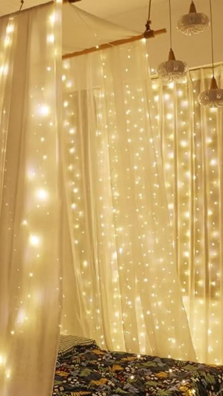 curtain with string lights