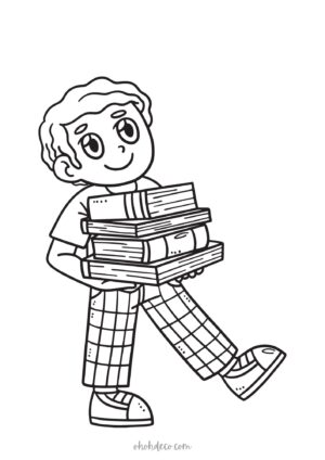 boy with books coloring page