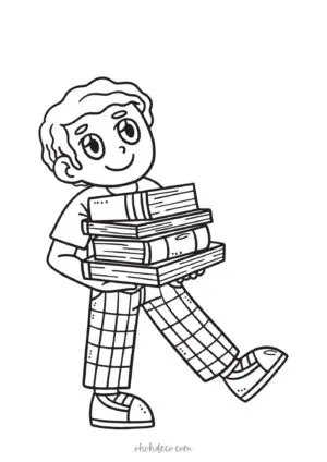 boy with books coloring page
