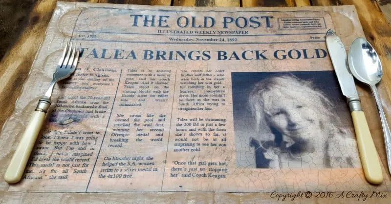 old newspaper story placemat