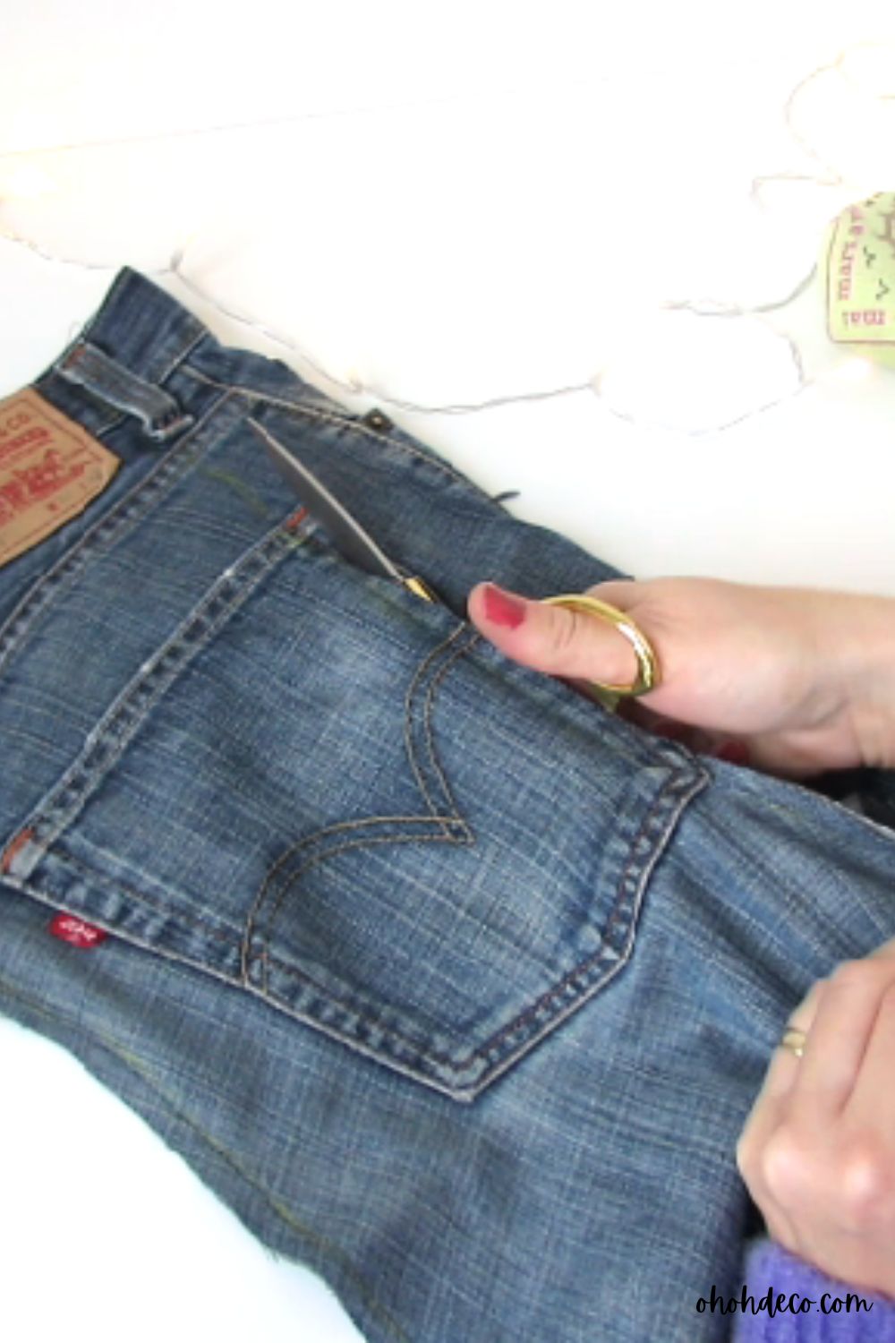 cut out the denim to make the stocking