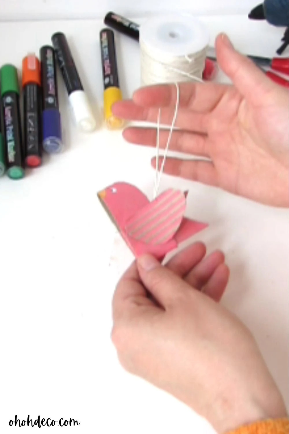 glue rope to finish the bird ornament