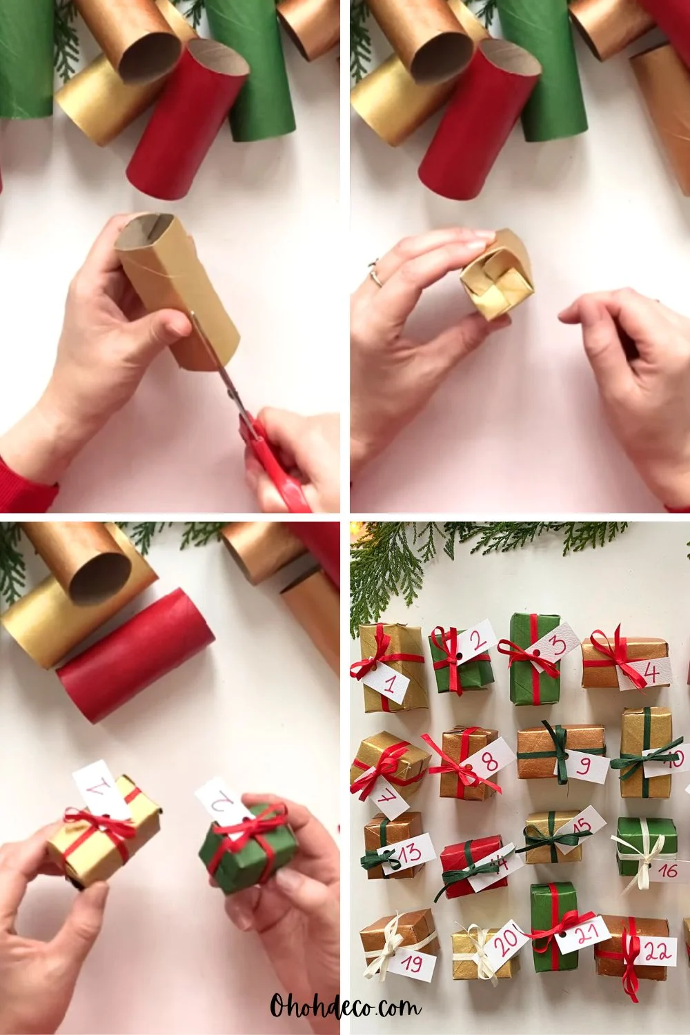 DIY advent calendar with toilet paper rolls