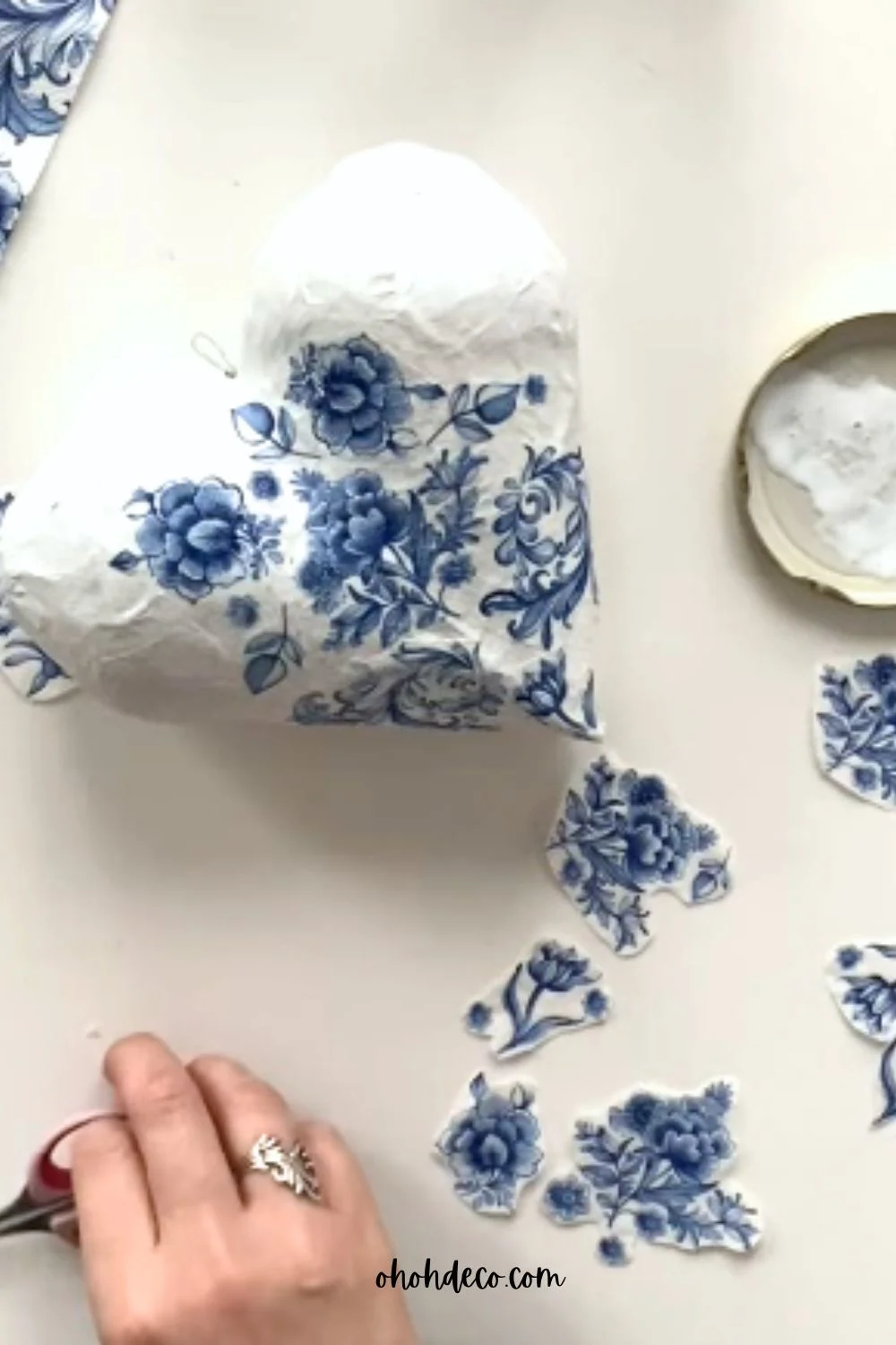 decorate the heart ornament with paper napkin