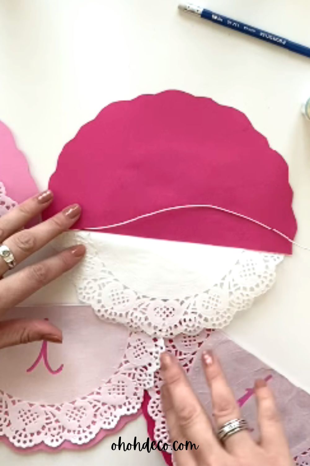 glue the twine with the doily
