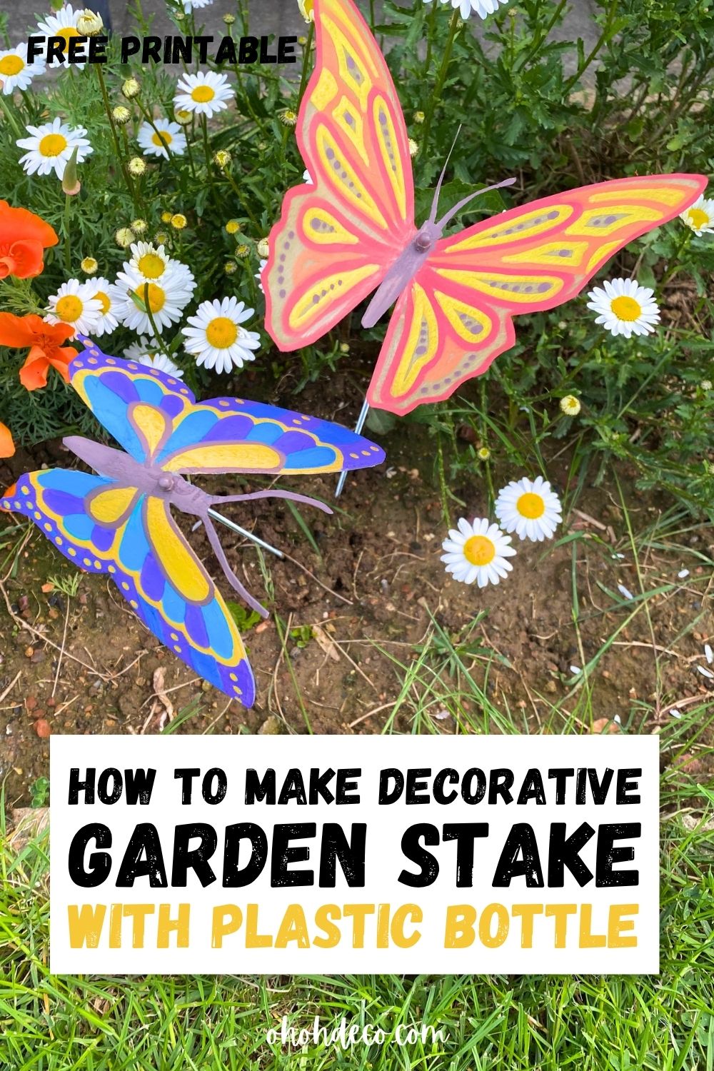 diy decorative garden stake with plastic bottle